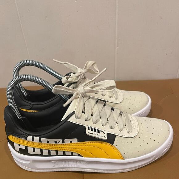Puma‎ Women's California TOL Off White Black/Yellow Sneakers Retro Shoes Size 7 - Picture 3 of 9